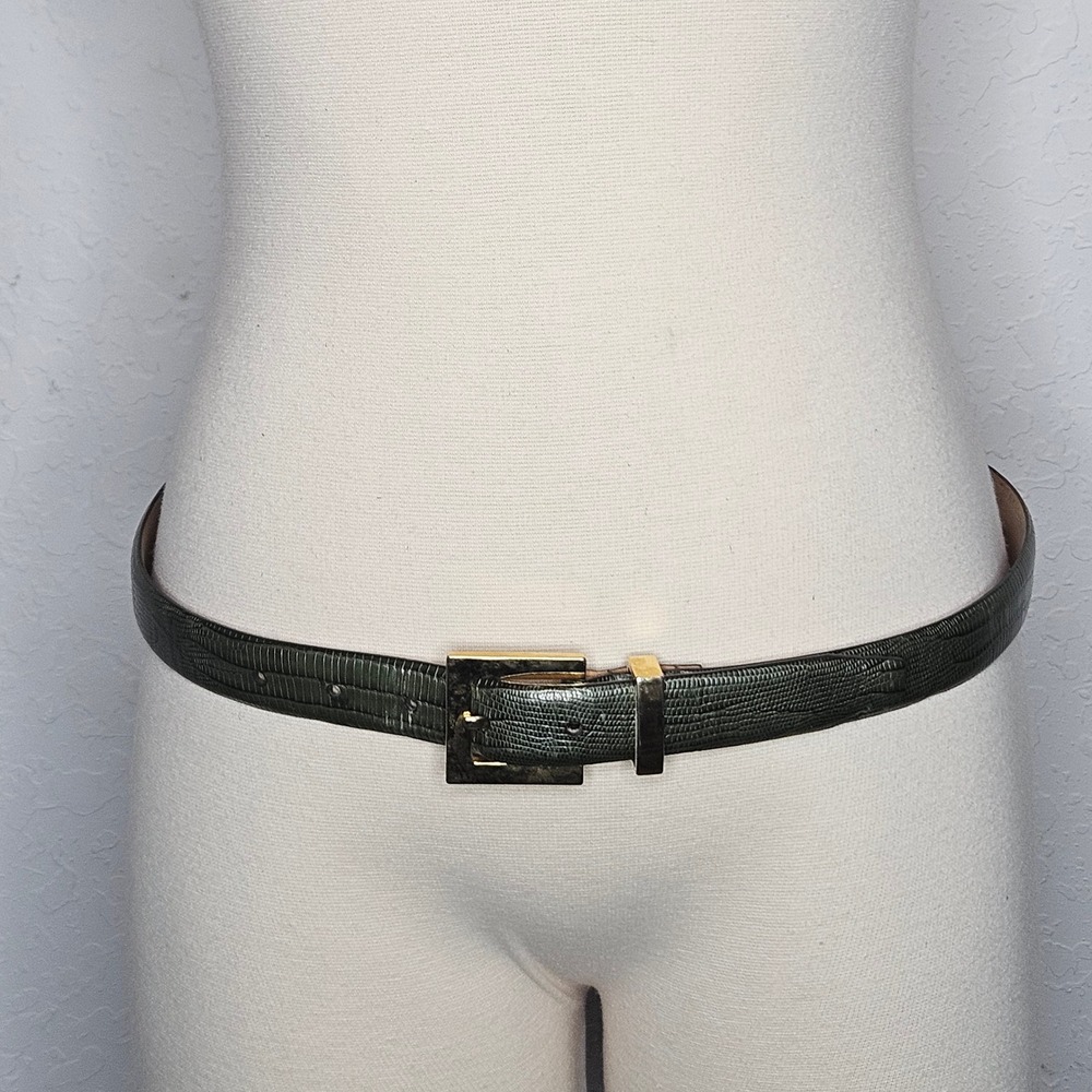 WCM New York Green Lizard Embossed Italian Calfskin Leather Belt Gold Buckle XL